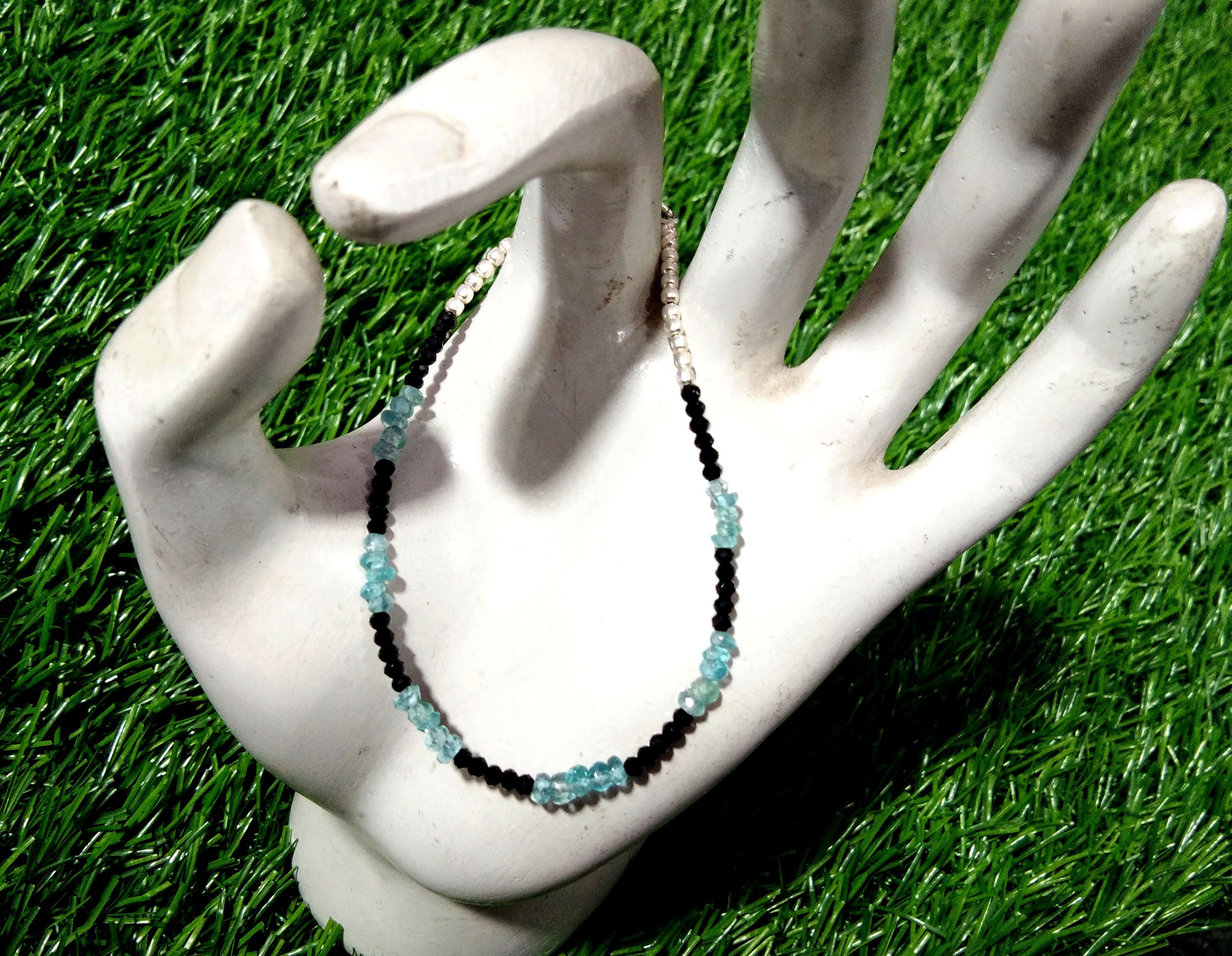 Apatite & Black Spinel Bracelet, Apatite Jewelry, Black Spinel Bracelet, May Birthstone, 925 Silver Wristlet Beaded Bracelet, Gift For Her